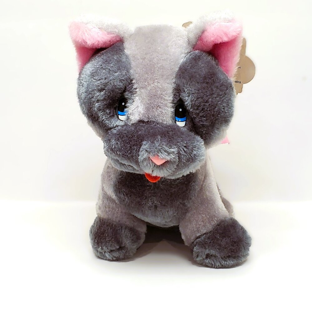 Vintage 80's Animal Toys Plus Gray Puppy Dog Plush 8" Stuffed 1982 w/Tag Taiwan